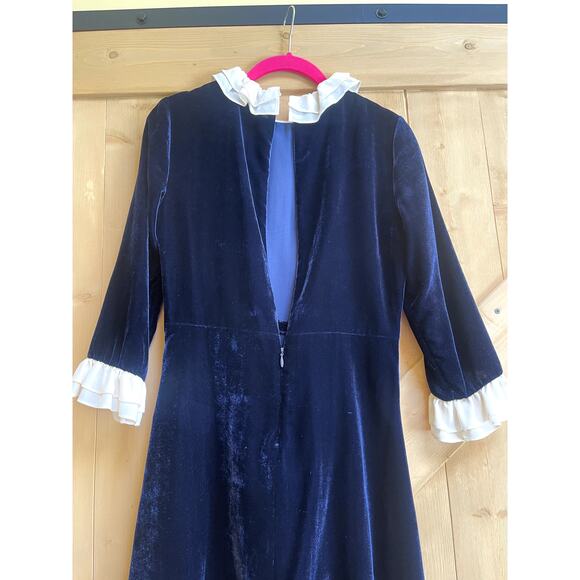 Sandro Paris Velvet Embroidered Ruffled Mini Blue Dress Size 1 - Picture 6 of 9